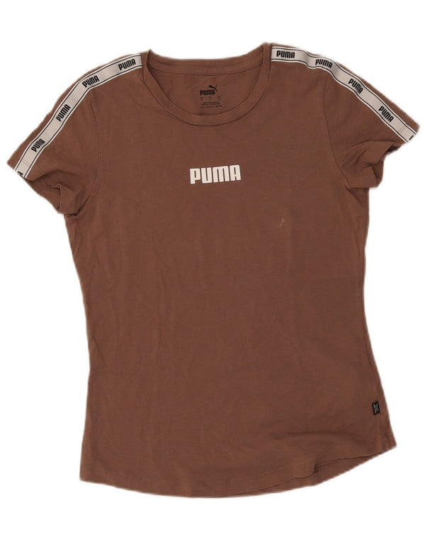 T-shirt grafica da donna Puma UK 10 piccola in cotone marrone