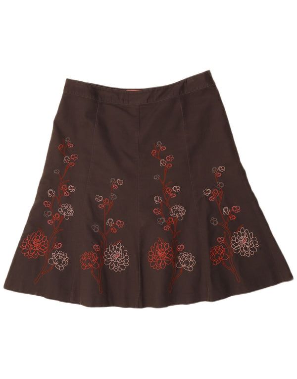 Laura Ashley Gonna a trapezio da donna per il fine settimana UK 18 XL W36 Cotone floreale marrone