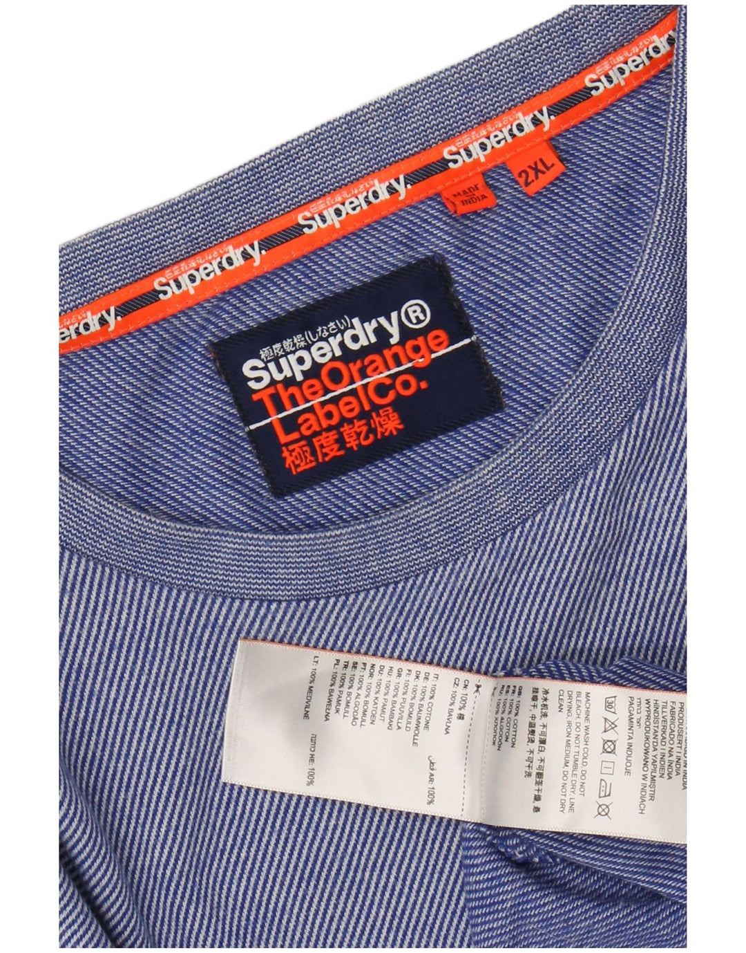 T-shirt da uomo SUPERDRY Top 2XL cotone gessato blu