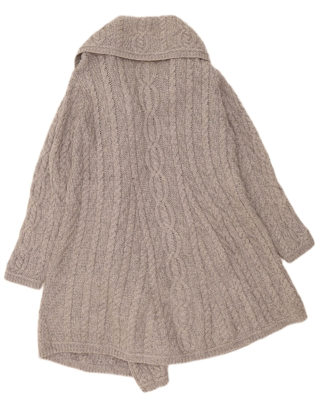 Maglione cardigan lungo da donna Aran Crafts UK 12 Lana merino grigio medio