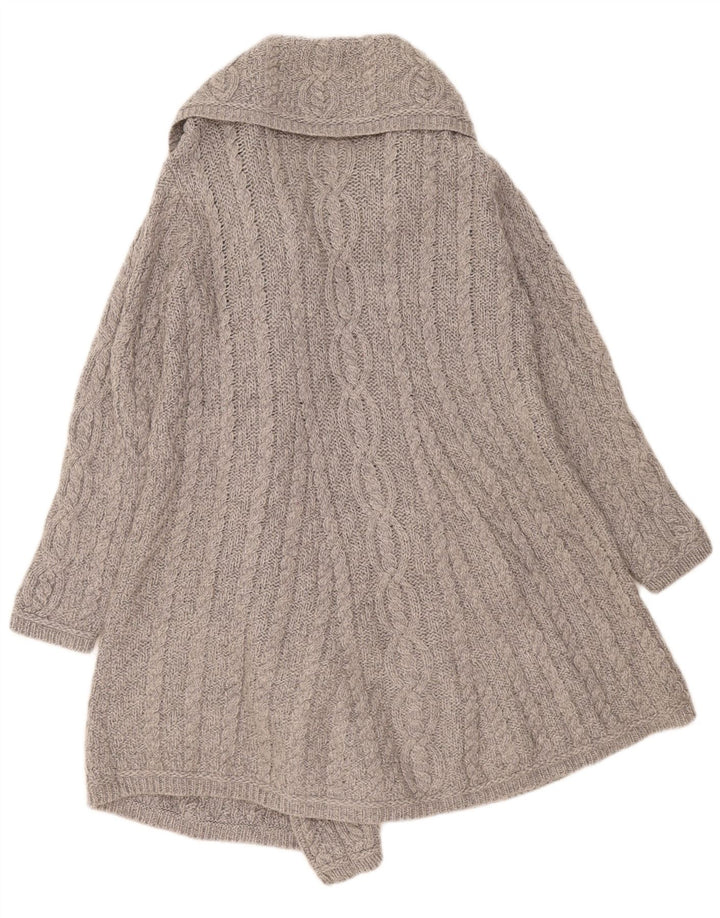 Maglione cardigan lungo da donna Aran Crafts UK 12 Lana merino grigio medio