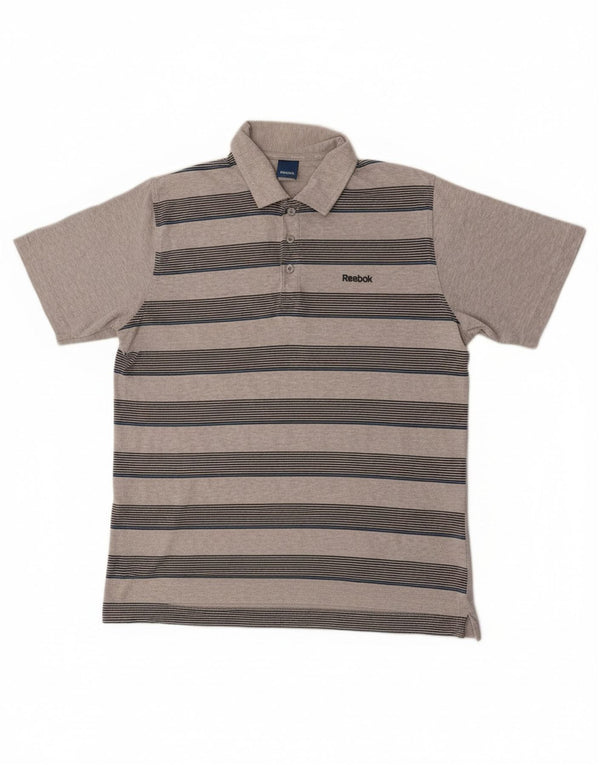 Polo Reebok da uomo in cotone a righe grigio medio