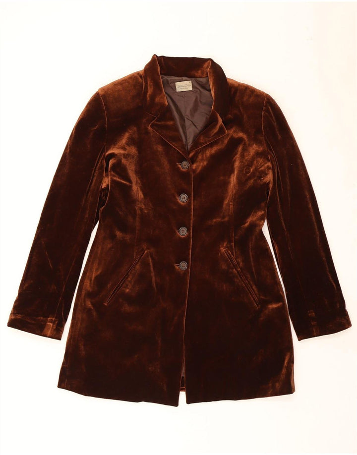 Giacca blazer vintage da donna in velluto a 1 bottone UK 14 marrone medio classico