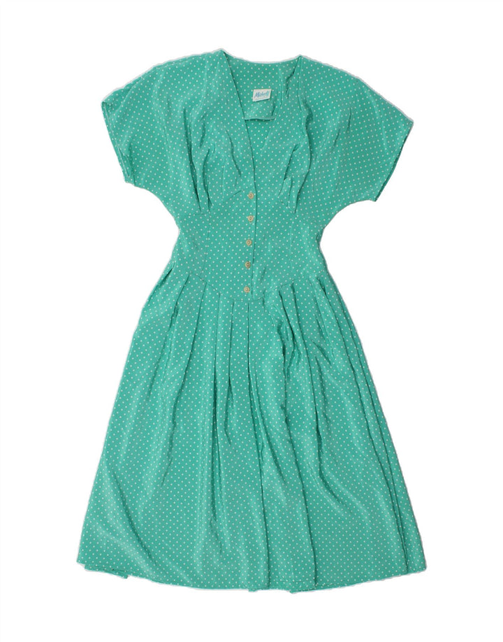 MICHAEL H Womens A-Line Dress UK 10 Small Turquoise Polka Dot Polyester Vintage Michael H and Second-Hand Michael H from Messina Hembry 