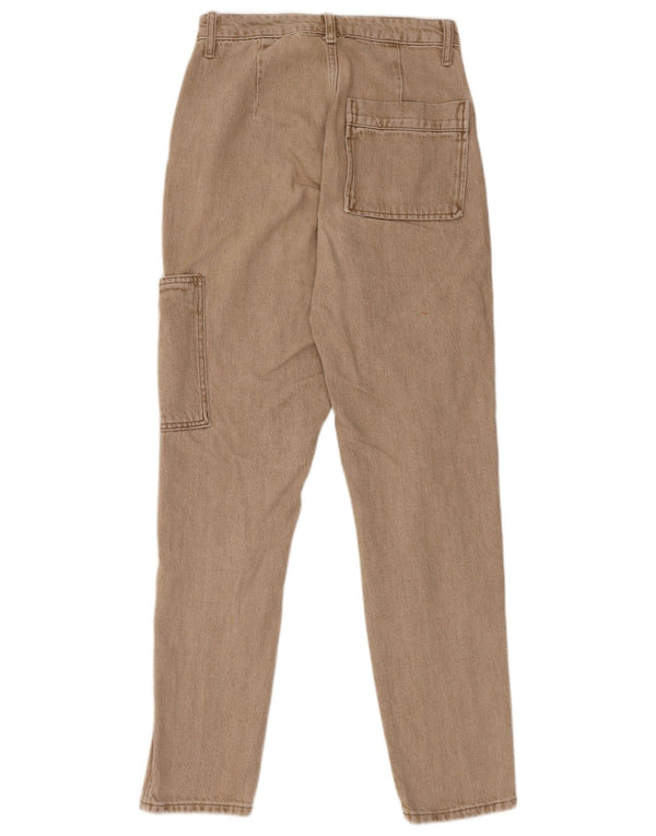 Topshop Donna Mom Cargo Jeans a vita alta W26 L32 Cotone Beige