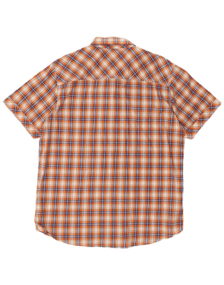 Mustang Camicia a maniche corte da uomo in cotone a quadri arancioni grandi