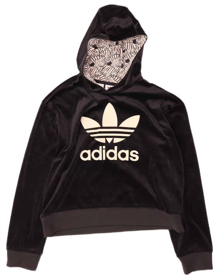 Maglione con cappuccio in velluto grafico per ragazze ADIDAS 13-14 anni Nero
