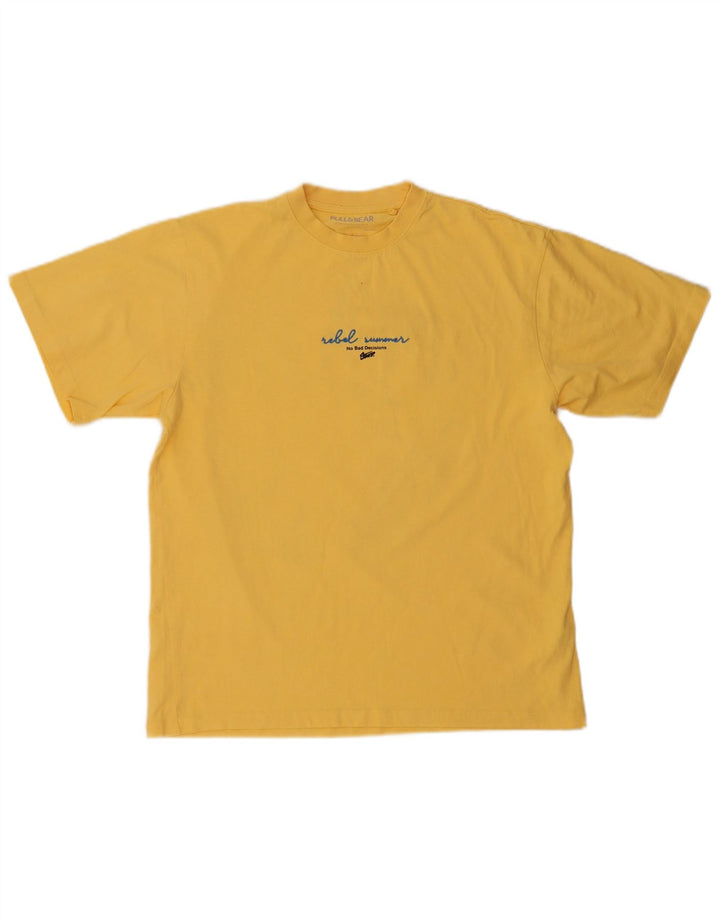 PULL & BEAR Mens Graphic T-Shirt Top XS Yellow Cotton