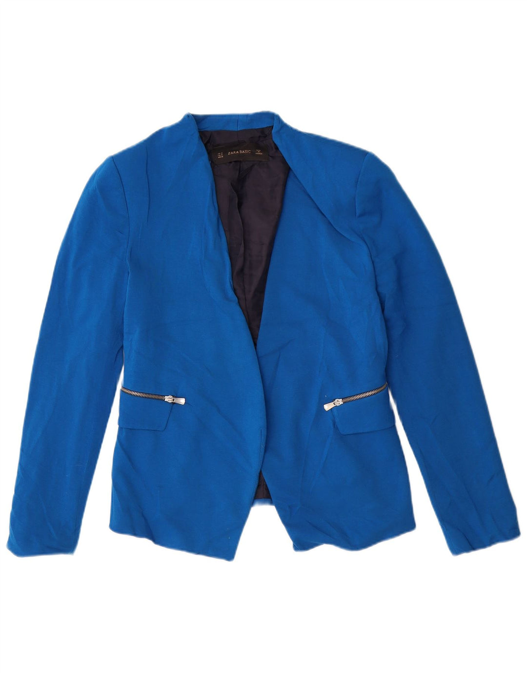 Giacca blazer aperta da donna Zara UK 12 poliestere blu medio