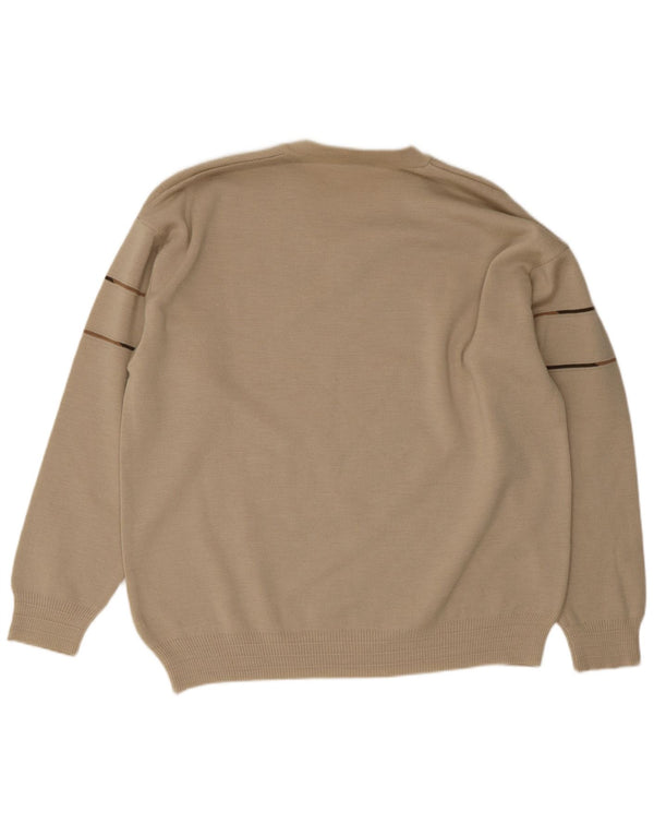 Maglione vintage da uomo con scollo a V IT 50 Poliacrilico a righe beige medio