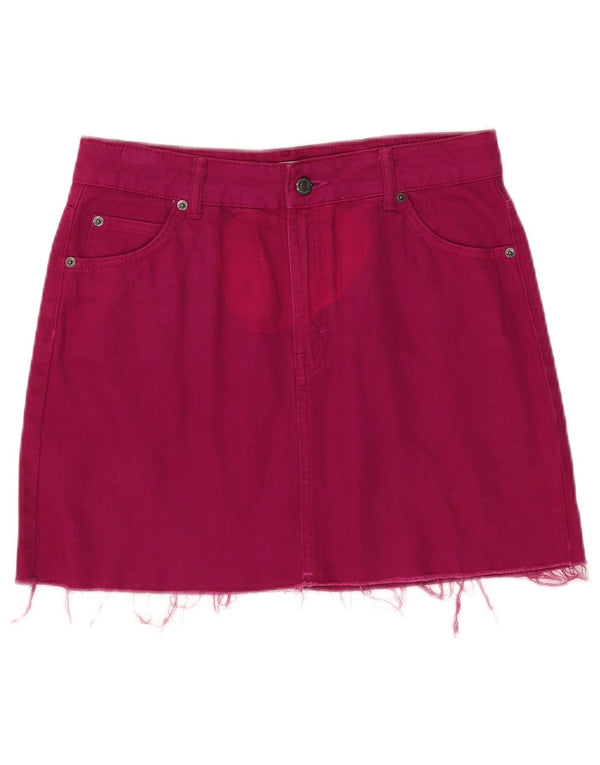 Topshop Donna Moto Mini Gonna in Denim UK 12 Media W30 Rosa