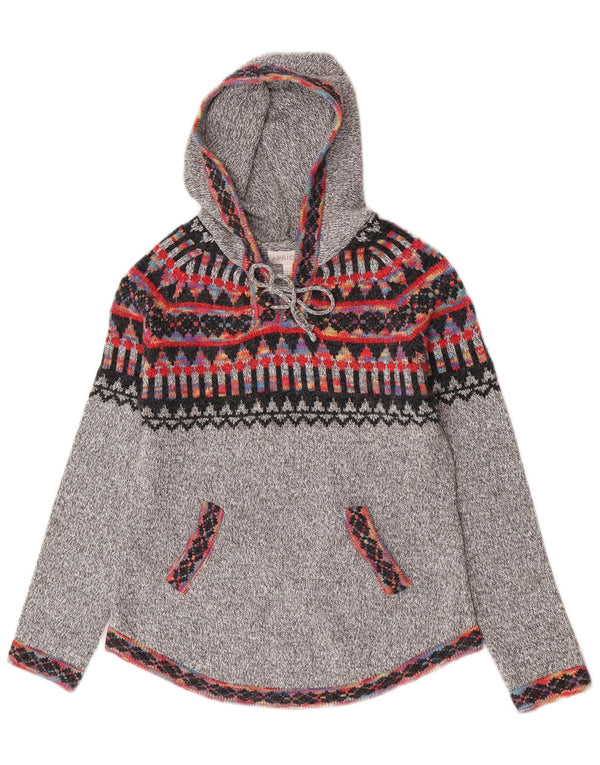 Maglione con cappuccio da donna albicocca UK 10 Small Grey Fair Isle Aztec