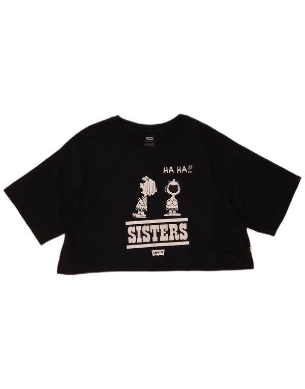Levi's T-shirt grafica corta da donna Peanuts Crop Top UK 10 piccolo cartone animato nero