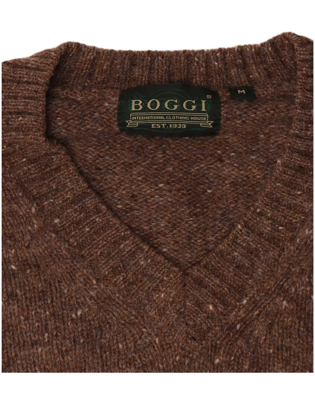 Maglione da uomo Boggi con scollo a V, lana vergine screziata marrone medio