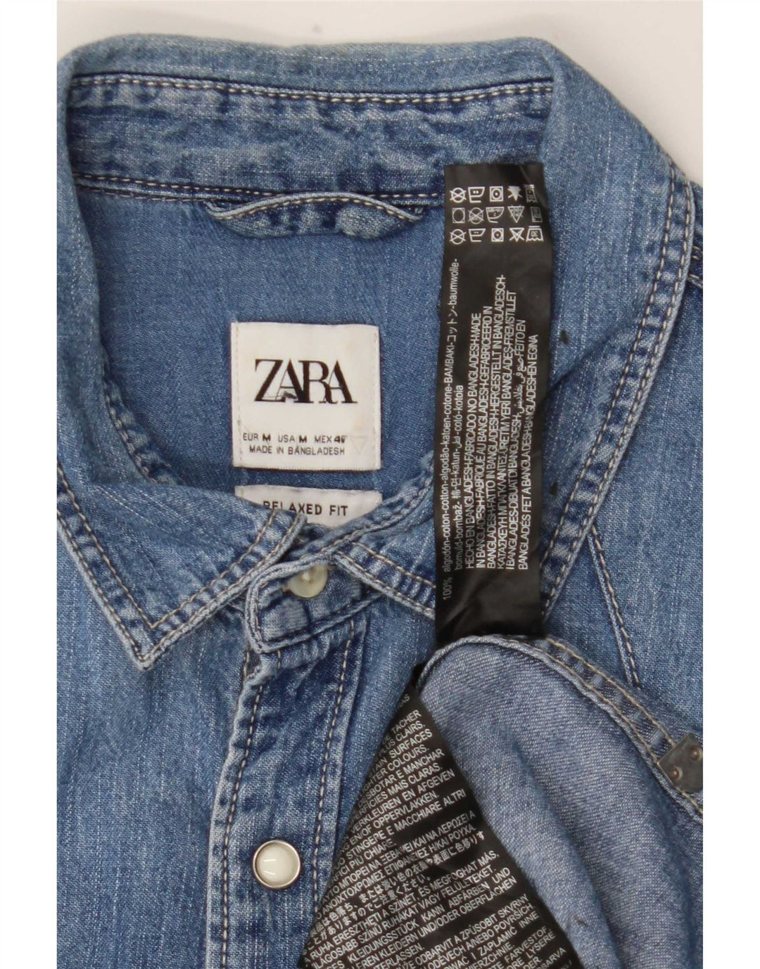 Camicia in denim da uomo Zara dalla vestibilità comoda, in cotone blu medio