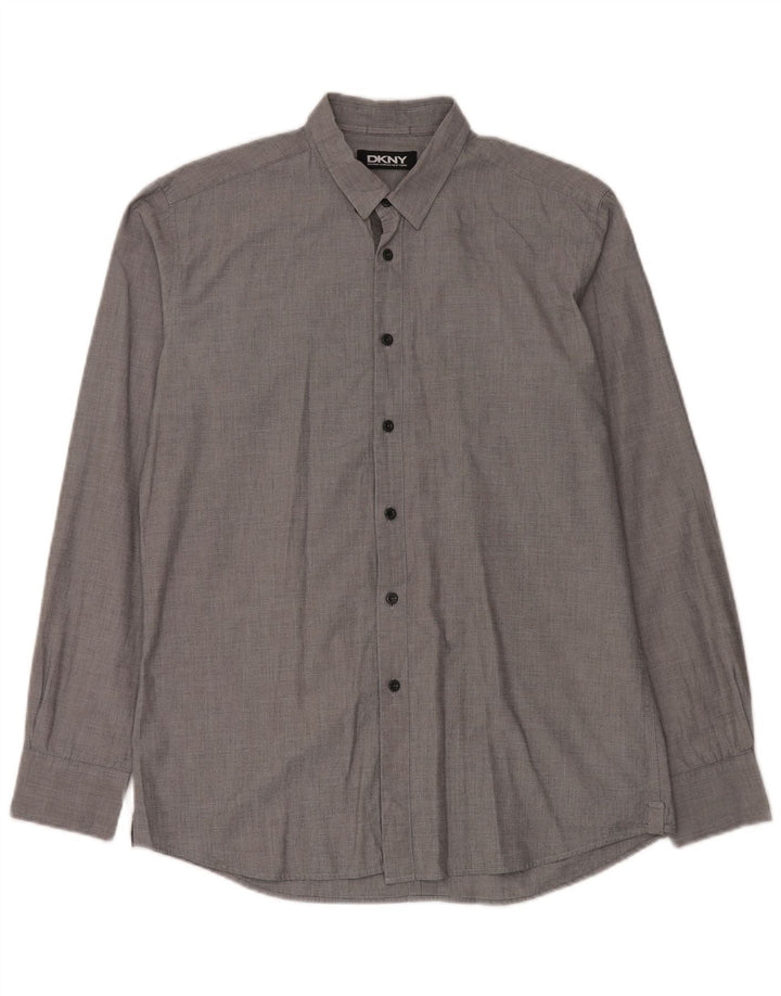 Camicia da uomo DKNY in cotone gessato grigio medio