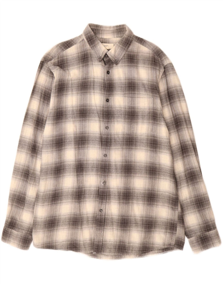 MARKS & SPENCER Camicia da uomo in flanella vestibilità regolare, cotone a quadri grigi grandi
