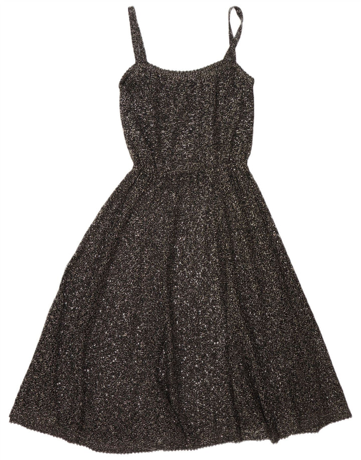 Prendisole vintage da donna UK 10 piccolo nero chiazzato