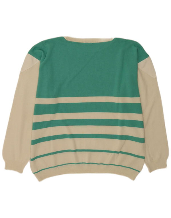 Maglione vintage da uomo con scollo a barca XL in lana a righe verdi