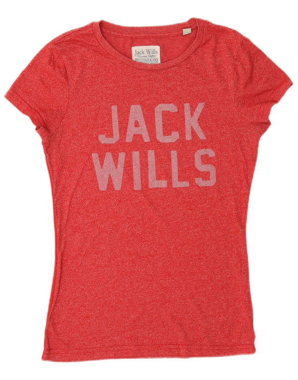 T-shirt grafica da donna Jack Wills Top UK 10 piccola in cotone rosso
