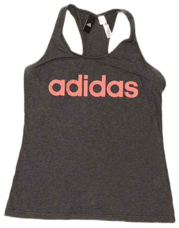 Canottiera grafica da donna Adidas UK 12 cotone grigio medio