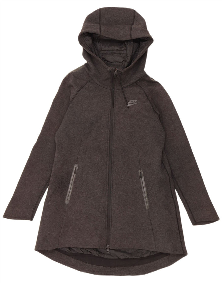 NIKE Giacca a vento oversize con cappuccio da donna UK 10 Small Grigio Poliestere