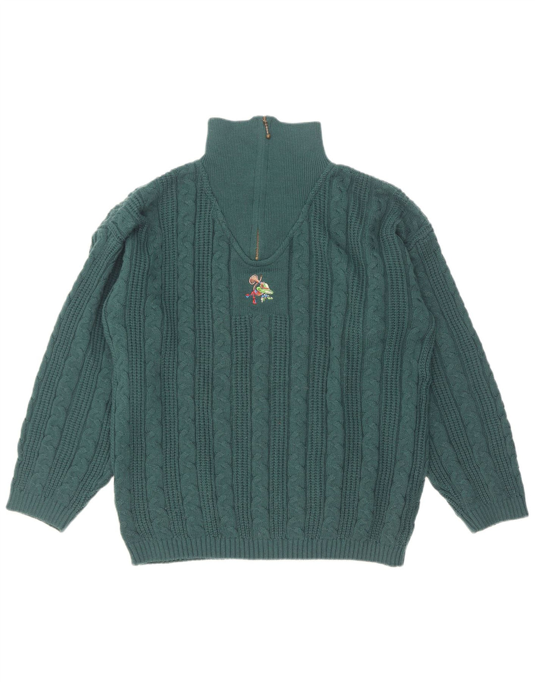 Maglione vintage da uomo con collo con zip UK 38/40 Poliacrilico verde medio