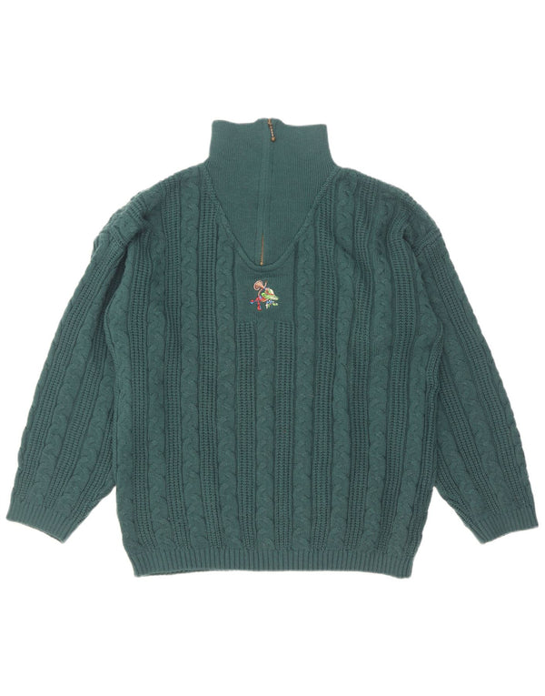 Maglione vintage da uomo con collo con zip UK 38/40 Poliacrilico verde medio