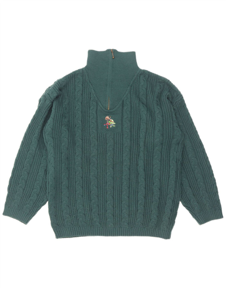 Maglione vintage da uomo con collo con zip UK 38/40 Poliacrilico verde medio