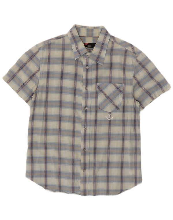 Diesel Camicia a maniche corte da uomo in cotone a quadri blu grandi