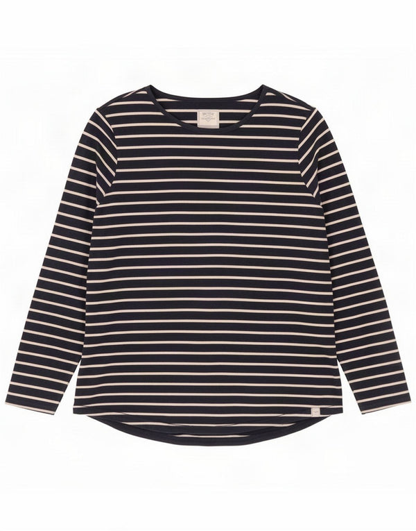 Fat Face Top da donna a maniche lunghe UK 16 Large in cotone a righe blu navy
