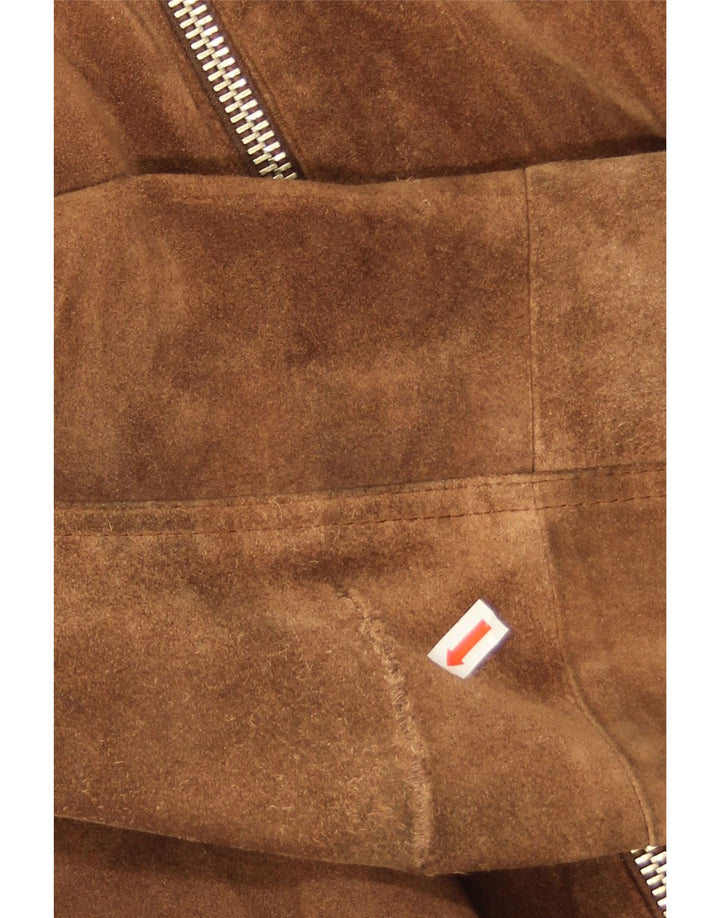 Giubbotto vintage in shearling scamosciato da uomo UK 38 in pelle marrone medio