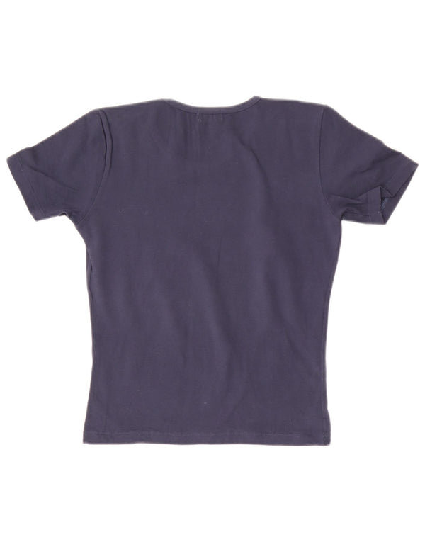 T-shirt grafica corta da donna Pierre Cardin Top UK 12 cotone medio blu navy