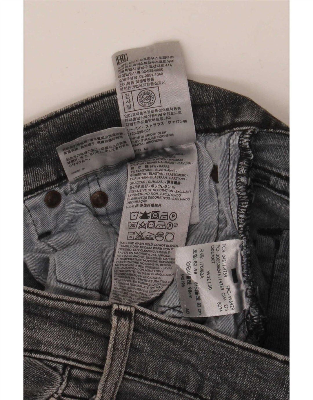 Levi's Uomo 511 Slim Jeans W32 L30 Cotone Grigio
