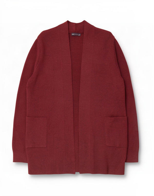 Maglione cardigan aperto lungo da donna Marks & Spencer UK 18 XL Borgogna