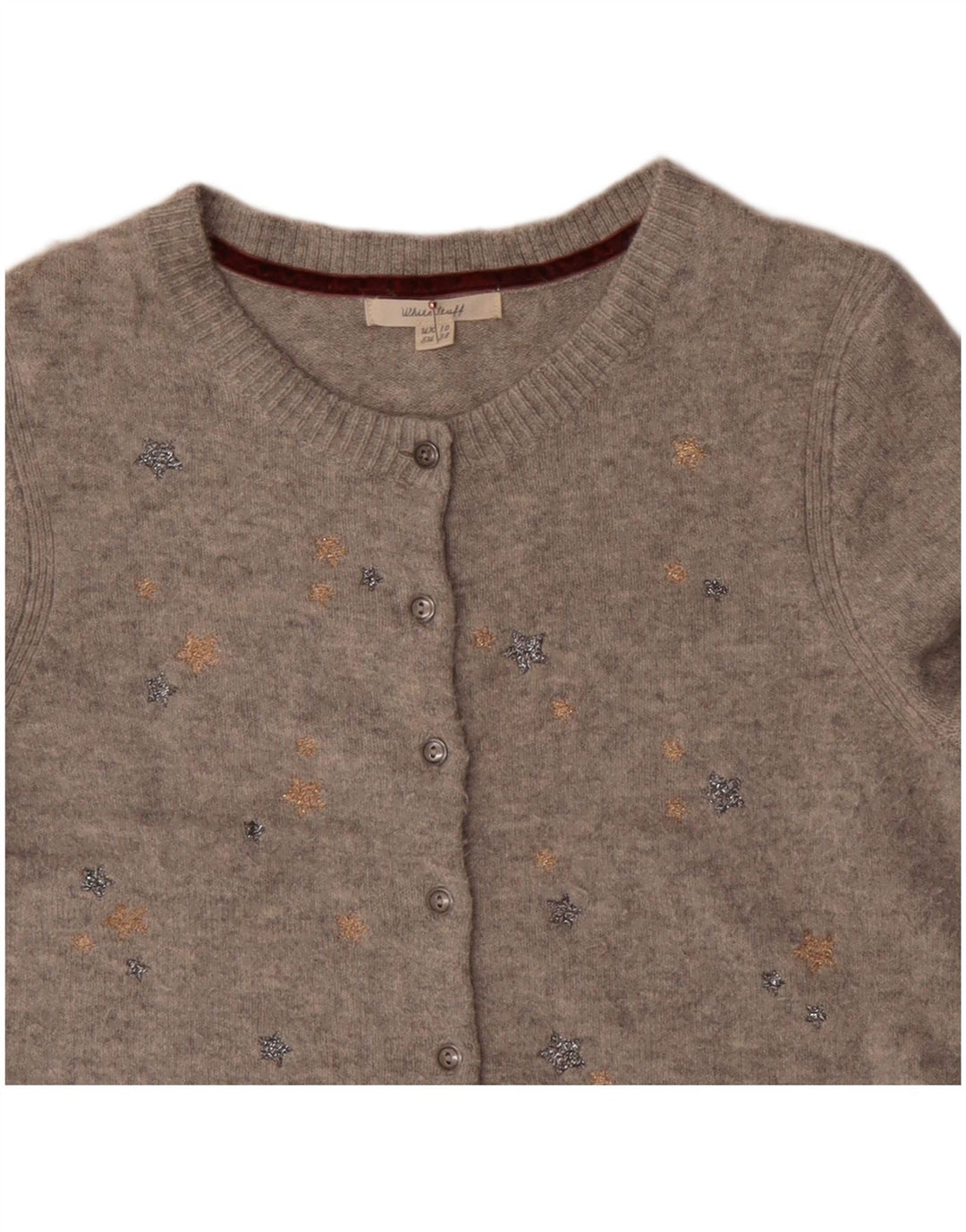 WHITE STUFF Maglione cardigan da donna con motivo astratto UK 10 piccolo grigio