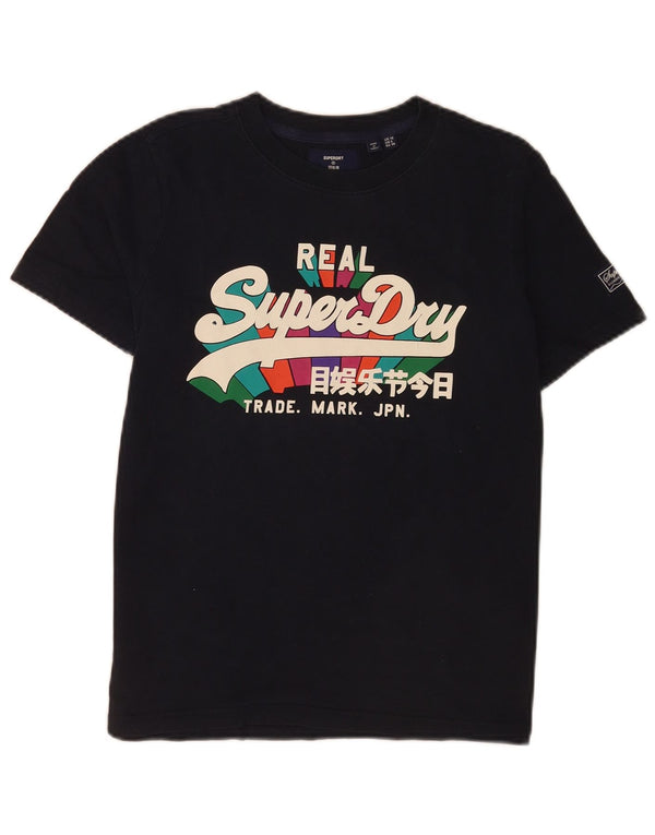 T-shirt grafica regolare da donna Superdry Top UK 10 Small Blu Navy Cotone