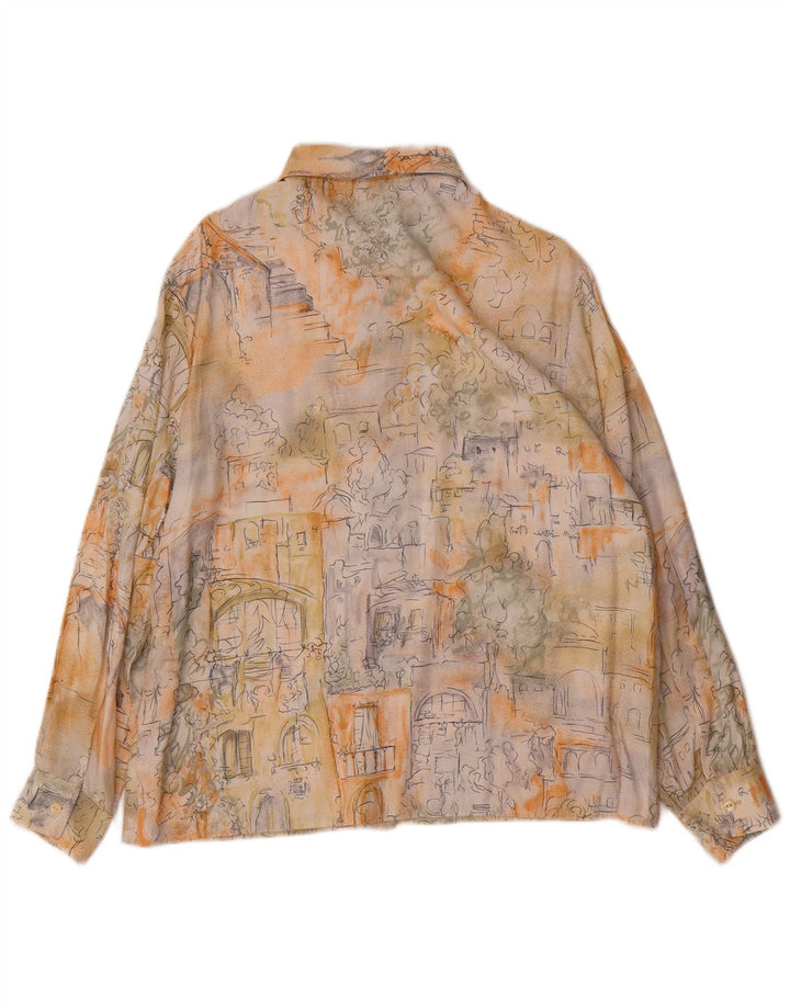 Camicetta grafica da donna vintage UK 16 grande blocco di colori multicolore