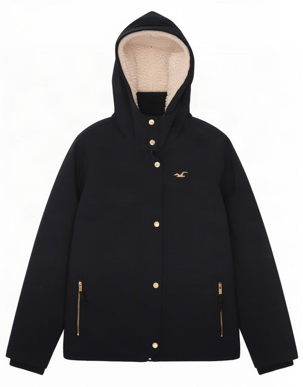 Hollister Giacca imbottita con cappuccio da donna UK 14 Large Navy Blue Sports