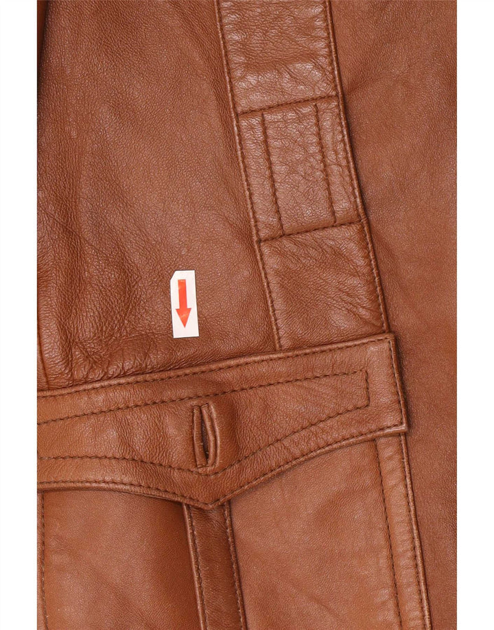 Giacca in pelle vintage da donna a 3 bottoni UK 8 piccola marrone