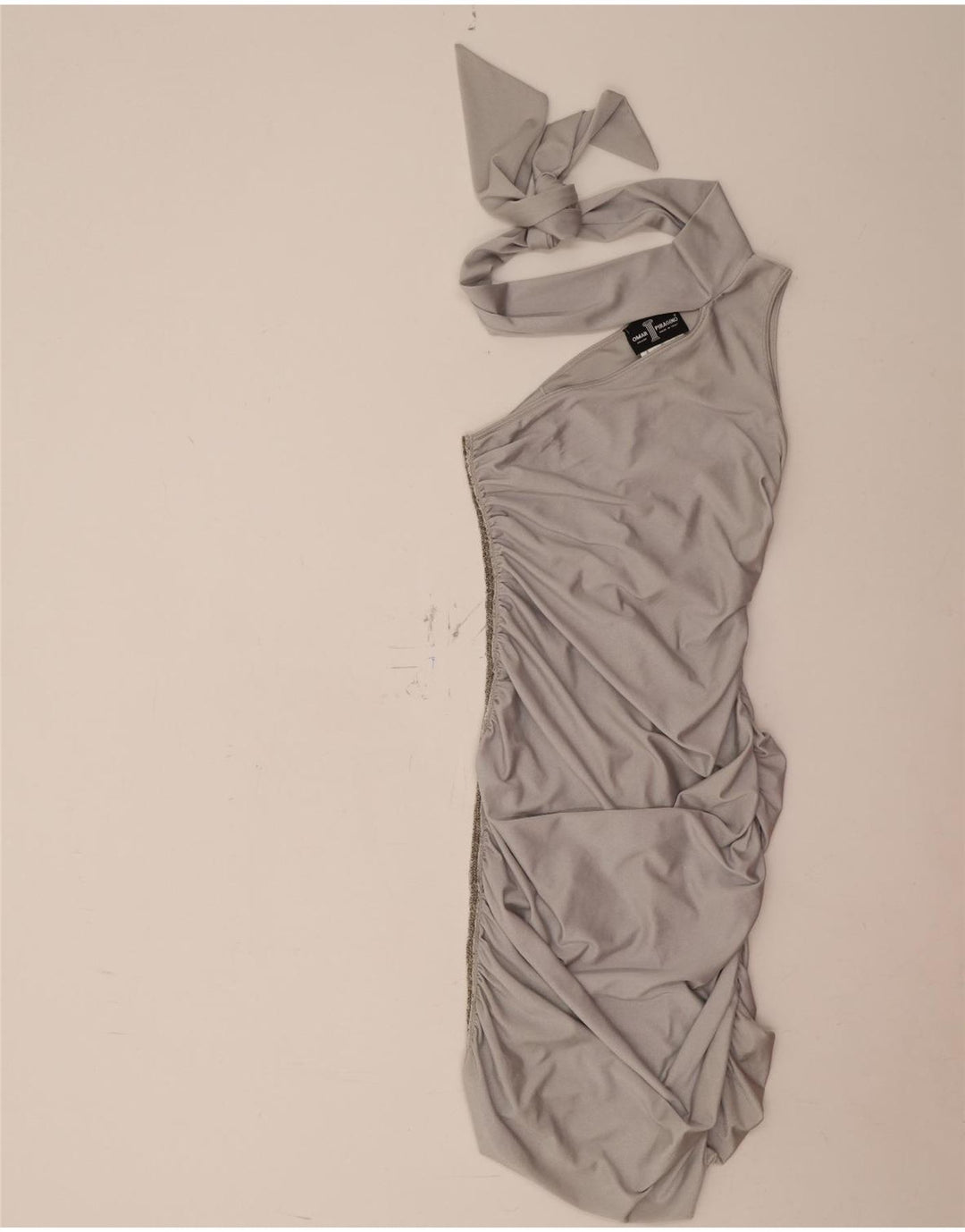 Abito monospalla da donna vintage UK 12 medio argento in poliammide