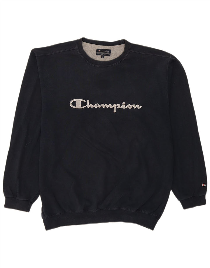 Felpa grafica da uomo Champion, maglione grande, cotone blu navy