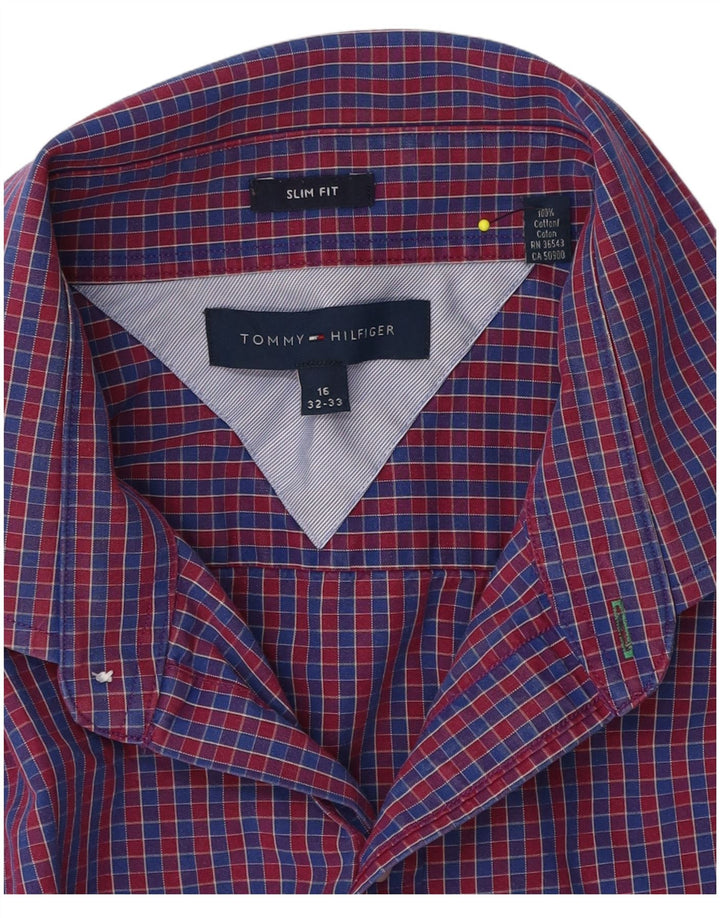 Camicia slim fit da uomo Tommy Hilfiger taglia 16 grande cotone a quadri blu