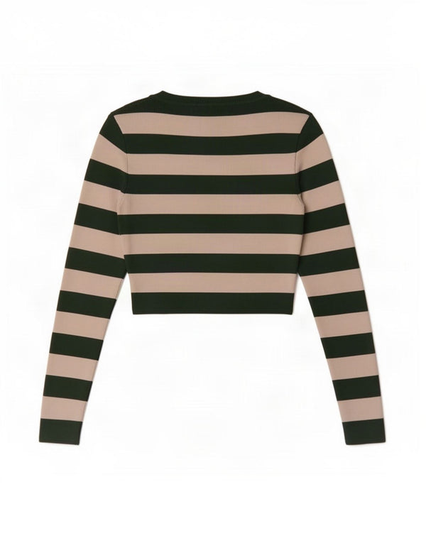 Top corto da donna Zara a maniche lunghe UK 8 piccolo in viscosa a righe verdi