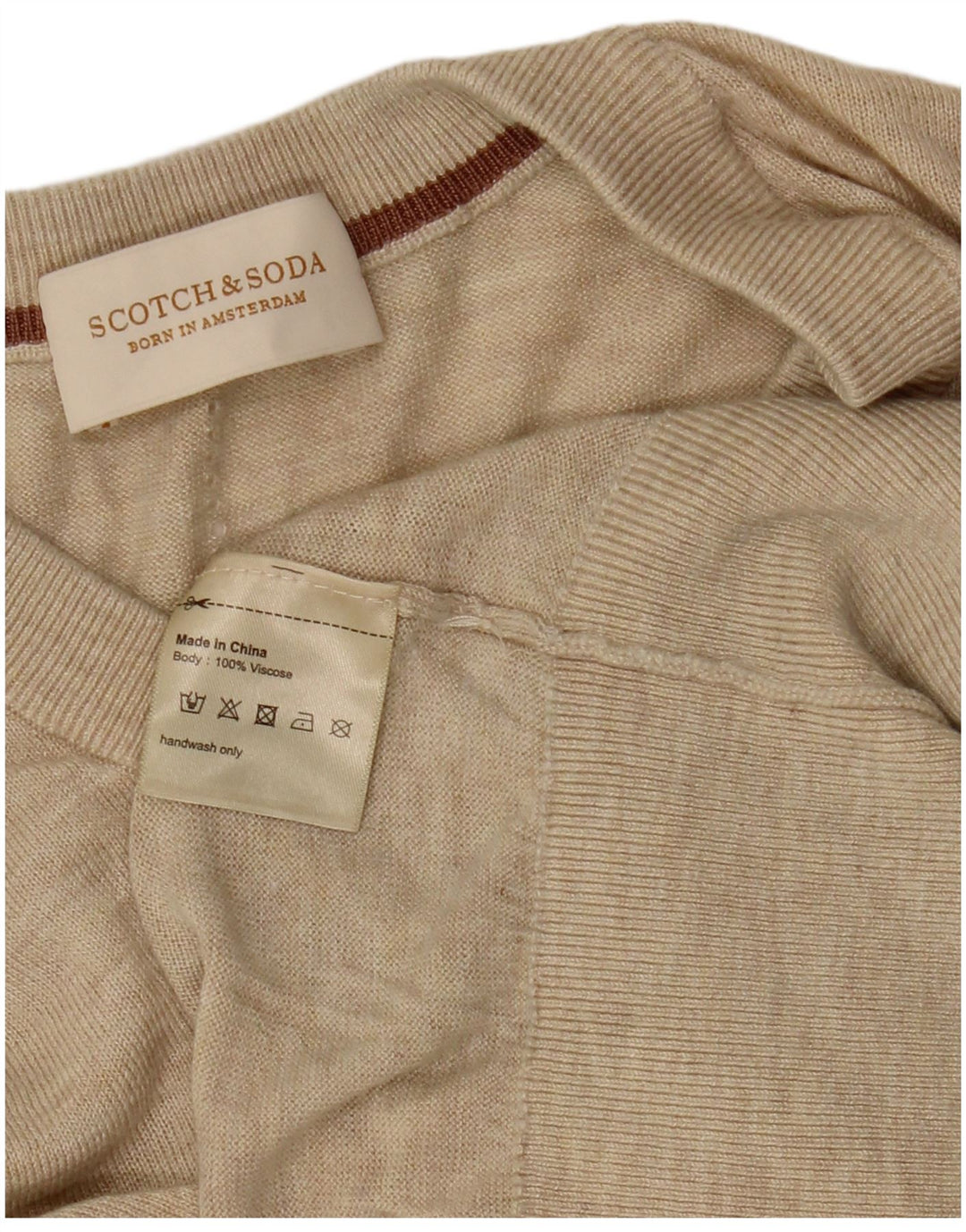 SCOTCH & SODA Maglione da donna con scollo a V UK 14 Viscosa beige medio