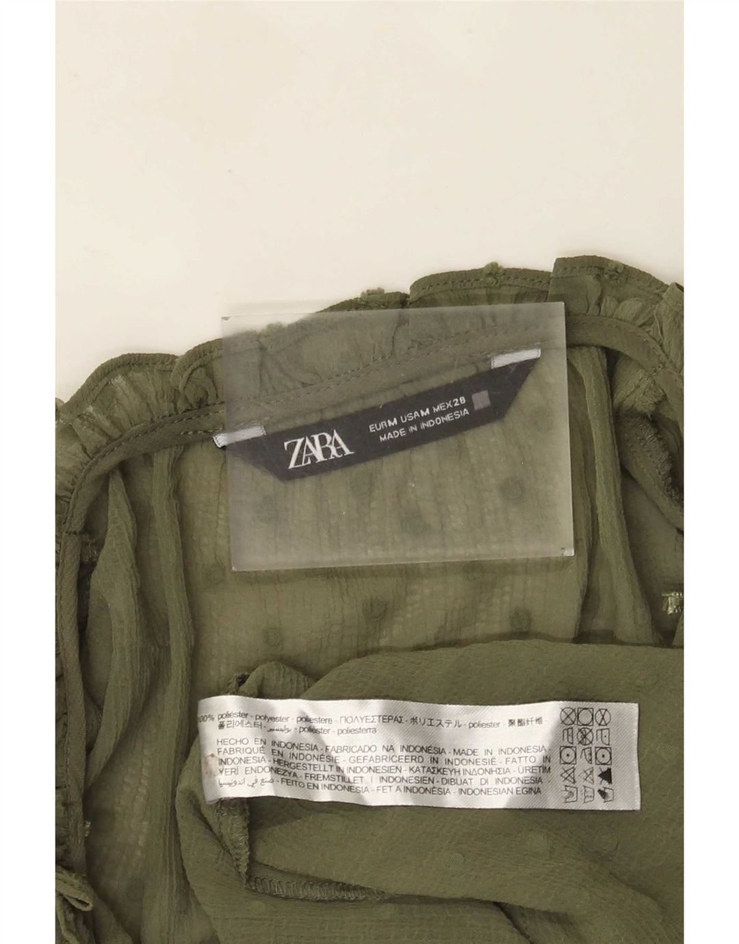 Top Zara da donna con maniche a 3/4 trasparenti, camicetta UK 14, medio, kaki maculato