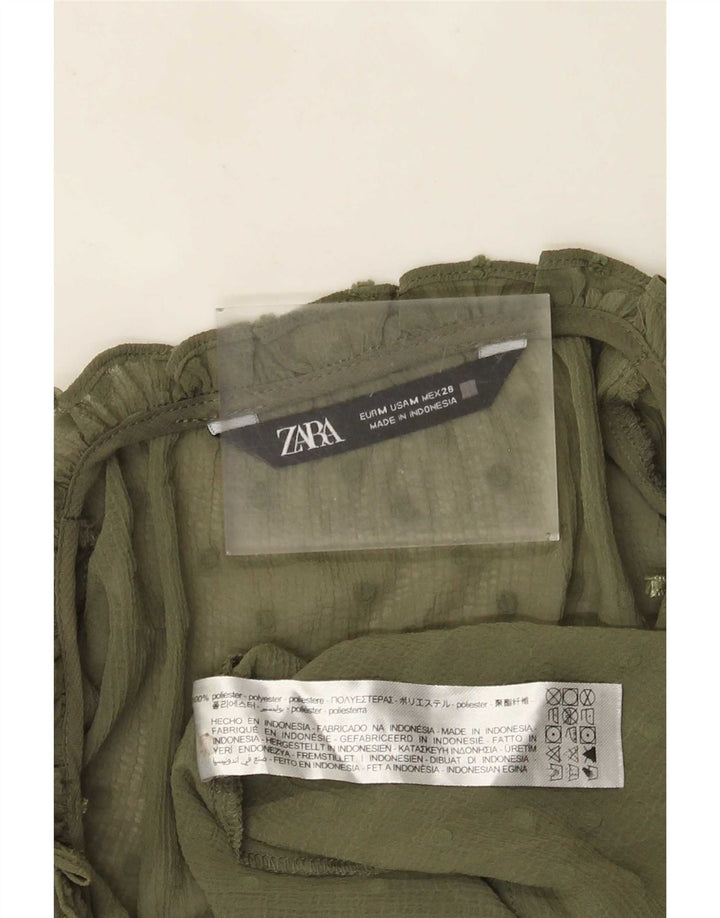 Top Zara da donna con maniche a 3/4 trasparenti, camicetta UK 14, medio, kaki maculato