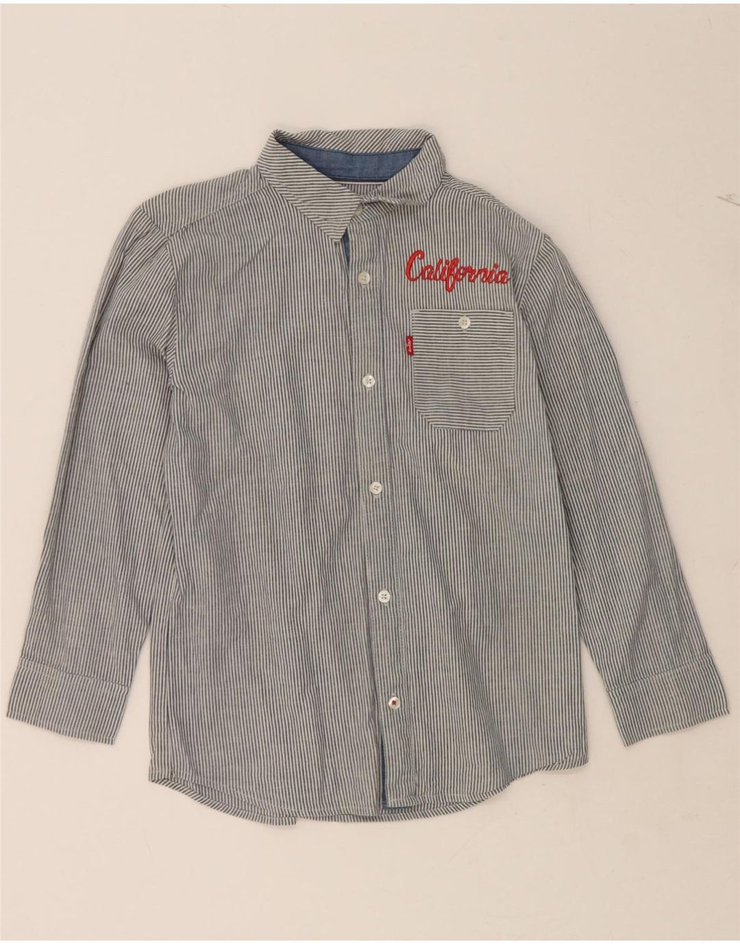 LEVI'S Boys Graphic Shirt 8-9 Years Small Grey Pinstripe Cotton Vintage Levi's and Second-Hand Levi's from Messina Hembry 