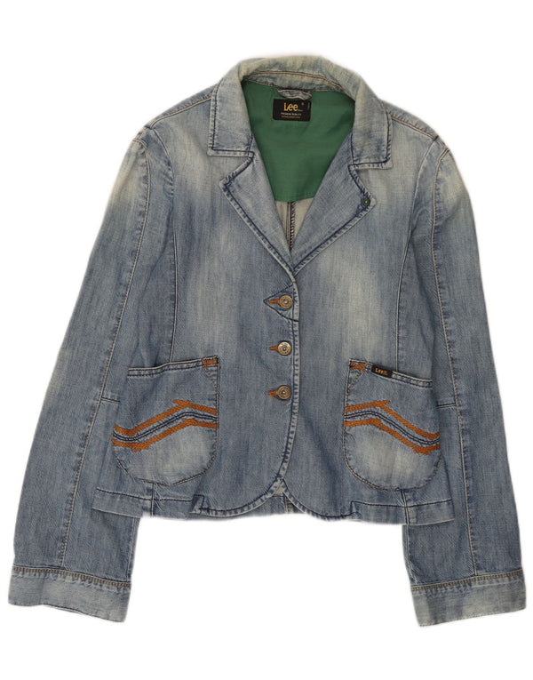 Giacca blazer in denim a 3 bottoni da donna Lee UK 10 piccola in cotone blu
