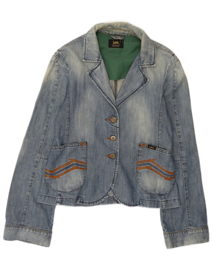 Giacca blazer in denim a 3 bottoni da donna Lee UK 10 piccola in cotone blu